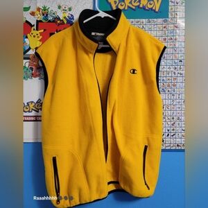 Vintage 90s Champion Yellow Fleece Gilet Full Zip Vest Jacket No Zipper L